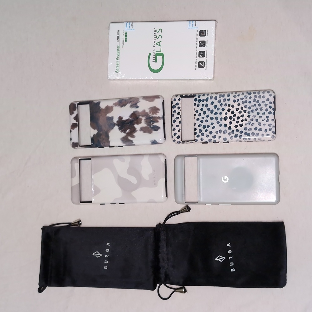 Google Pixel 7 Burga Cases x3; Google case in Chalk; amFilm Screen Protector